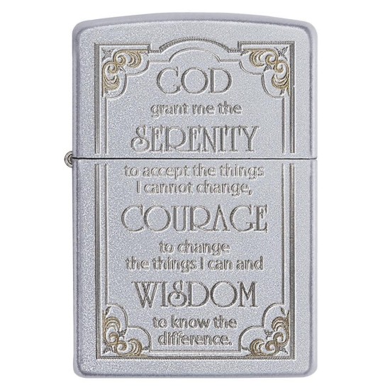 Zippo Serenity Prayer Classic Satin Chrome Windproof Pocket Lighter, 28458