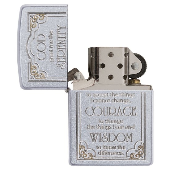 Zippo Serenity Prayer Classic Satin Chrome Windproof Pocket Lighter, 28458