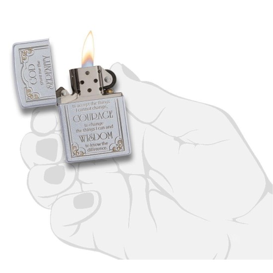 Zippo Serenity Prayer Classic Satin Chrome Windproof Pocket Lighter, 28458