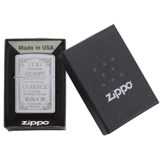 Zippo Serenity Prayer Classic Satin Chrome Windproof Pocket Lighter, 28458