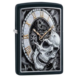 Zippo Skull Clock Design Classic Black Matte Windproof Pocket Lighter, 29854