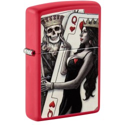Zippo Skull King Queen Beauty Classic Red Matte Windproof Pocket Lighter, 48624