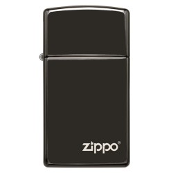 Zippo Slim High Polish Black Zippo Logo Windproof Pocket Lighter, 28123ZL