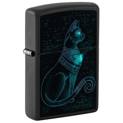 Zippo Spiritual Cat Design Classic Black Matte Windproof Pocket Lighter, 48582