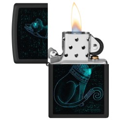 Zippo Spiritual Cat Design Classic Black Matte Windproof Pocket Lighter, 48582