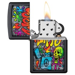 Zippo Street Art Design Classic Black Matte Windproof Pocket Lighter, 49605