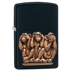 Zippo Three Monkeys Classic Black Matte Windproof Pocket Lighter, 29409