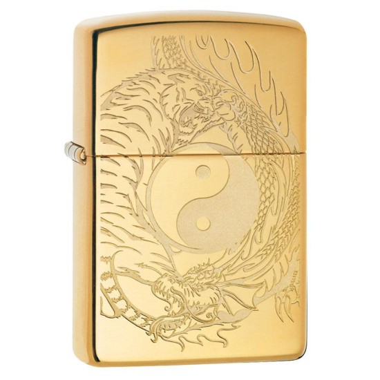 Zippo Tiger And Dragon Design Classic High Polish Brass Windproof Pocket Lighter, 49024