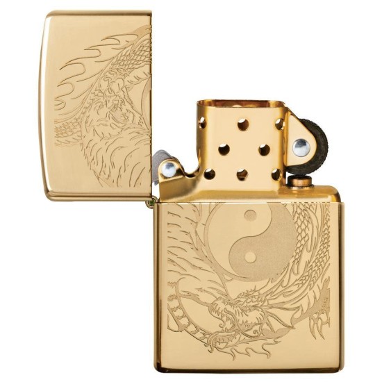 Zippo Tiger And Dragon Design Classic High Polish Brass Windproof Pocket Lighter, 49024