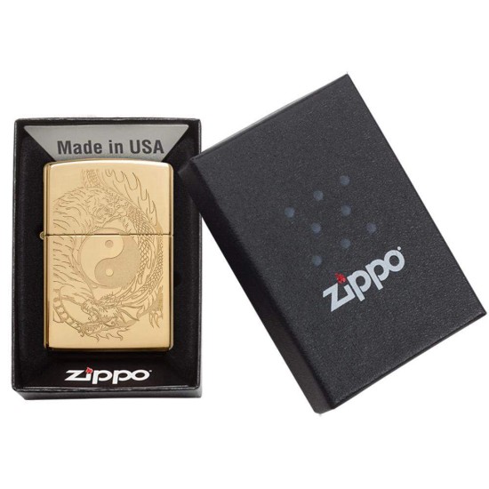 Zippo Tiger And Dragon Design Classic High Polish Brass Windproof Pocket Lighter, 49024