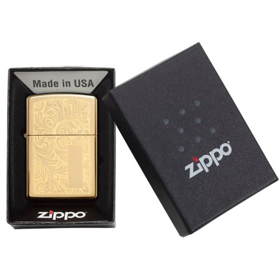 Zippo Venetian Classic High Polish Brass Windproof Pocket Lighter, 352B