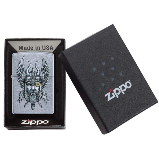 Zippo Viking Warrior Design, Street Chrome Windproof Pocket Lighter, 29871