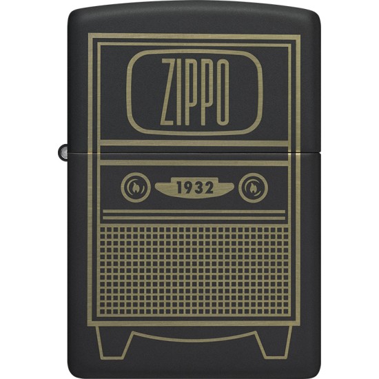 Zippo Vintage TV Design, Black Matte Finish, Windproof Pocket Lighter, 48619